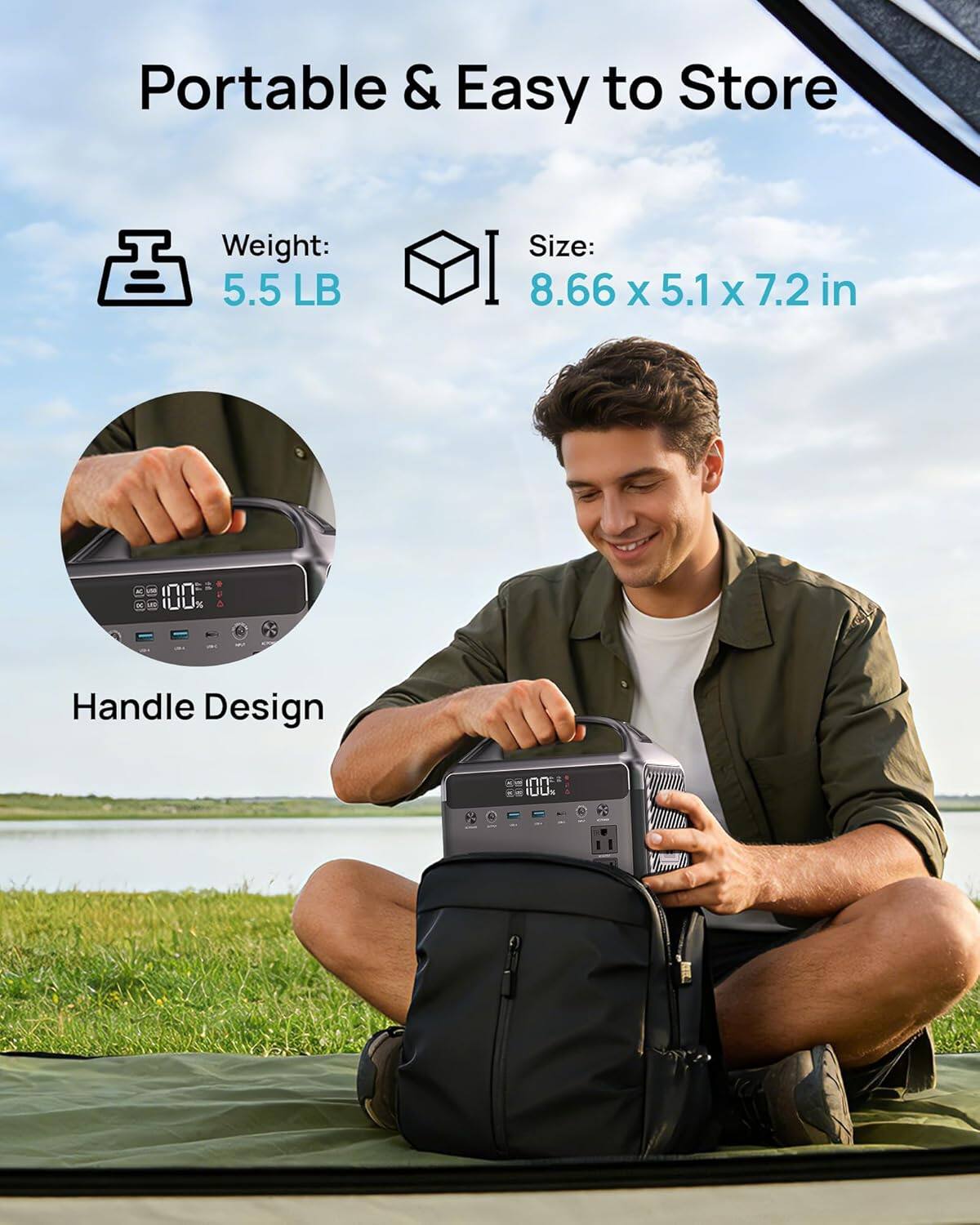 Portable & Easy to Store  
Weight: 5.5 LB  
Size: 8.66 x 5.1 x 7.2 in  
Handle Design
