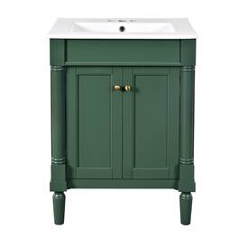 Boyel Living - 24 Inch Bathroom Vanity with Ceramic Sink Solid Wood Frame Double Door Storage - Green