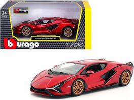 Lamborghini Sian FKP 37 Candy 1/24 Diecast Model Car by Bburago - Red with Copper Wheels