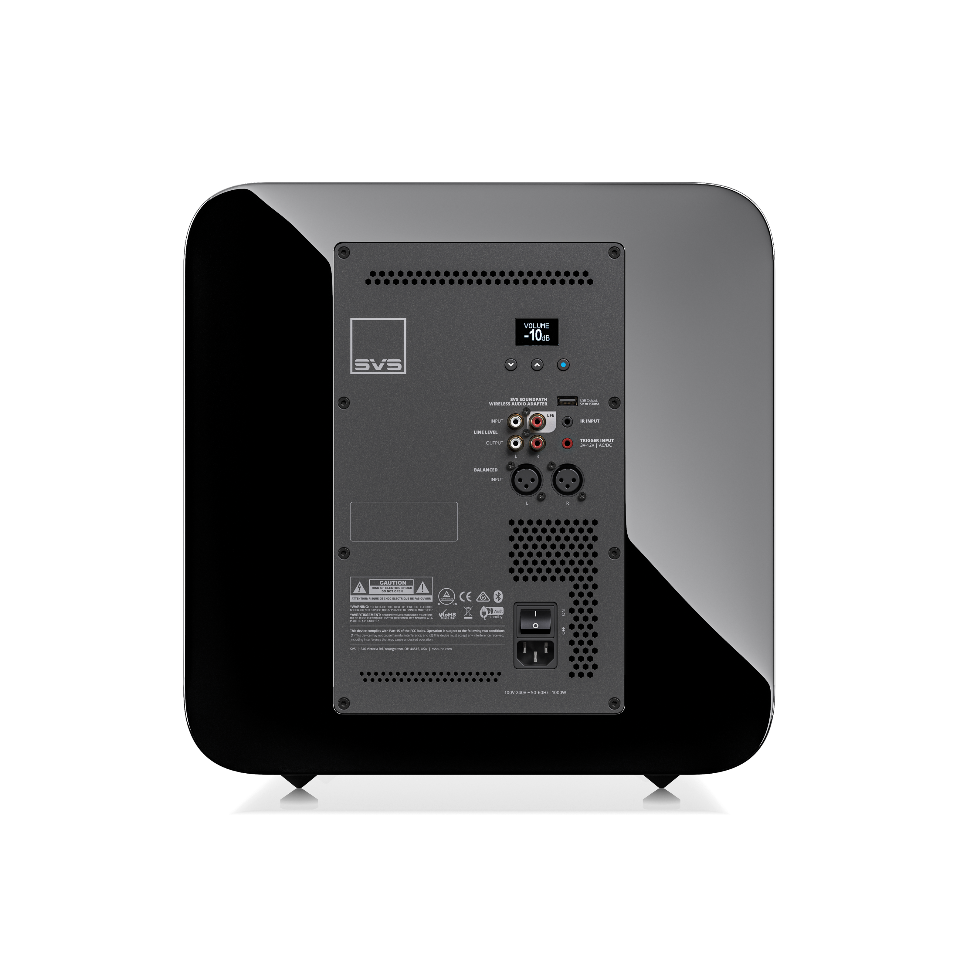 SVS  
VOLUME -10dB  
WIRELESS PERIODICALLY  
LINE IN  
LINE OUT  
TRIGGER IN  
TRIGGER OUT  
VOLUME OUTPUT  
BALANCE  
CAUTION  
CE