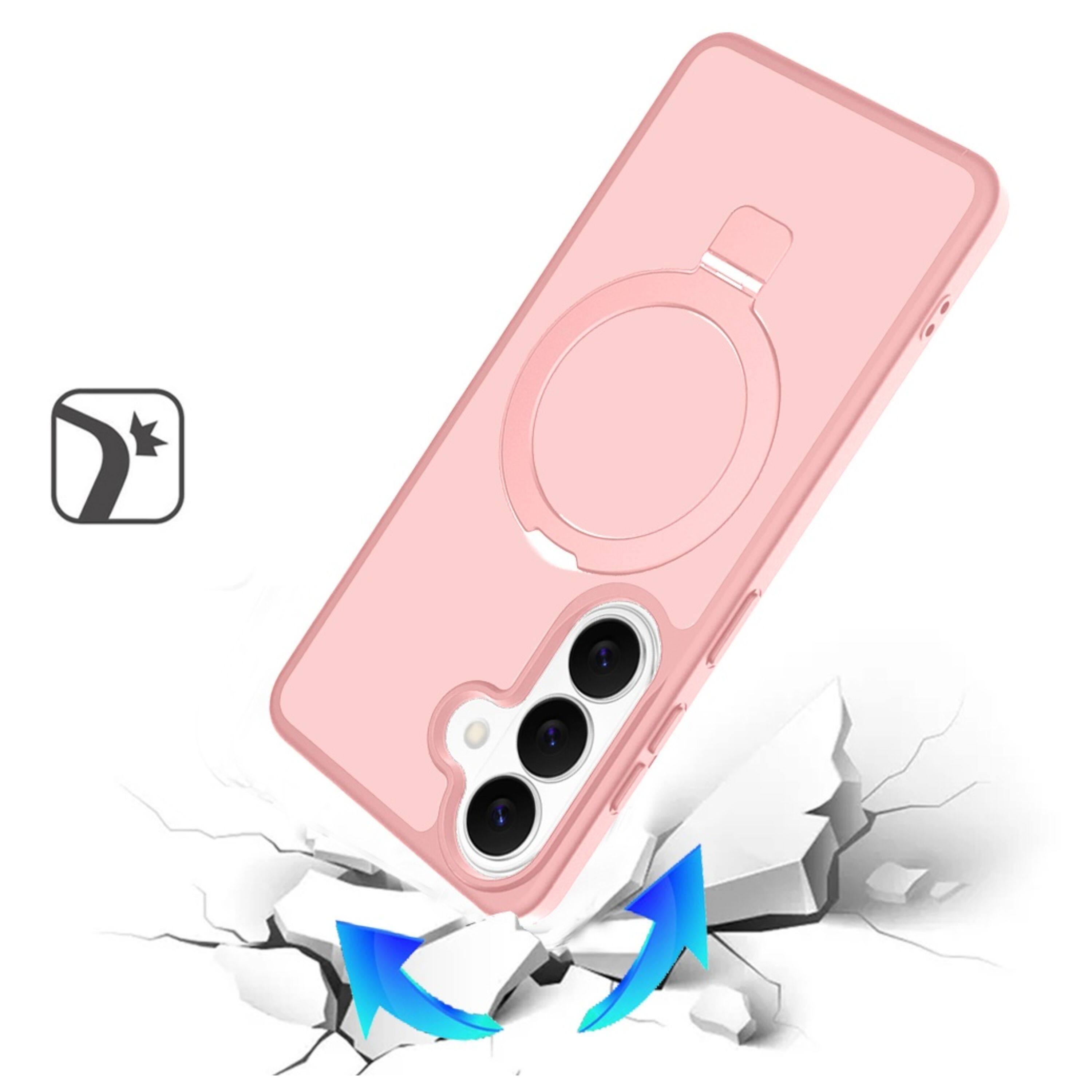 Angle. Kitcheniva - Metal Circle Ring Stand Rugged Cover Plus Tempered Glass For Samsung S26 FE Light Pink - Light Pink.