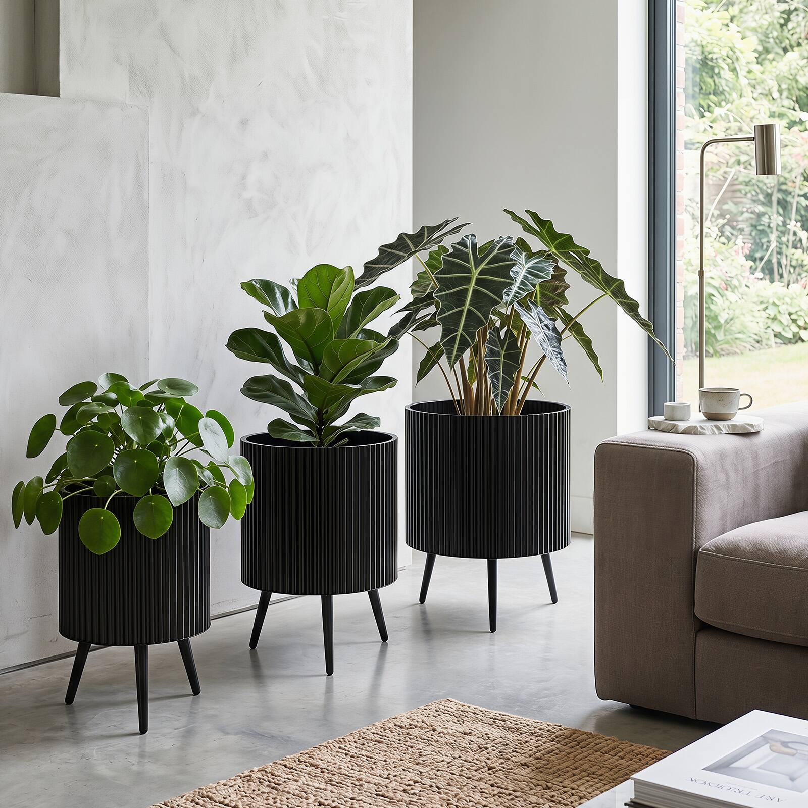 Alt View 4. Costway - Costway 1 PCS 14 Inch Plant Pot with Stand, Built-in Drainage Holes, Tapered Legs for Living Room - Black.