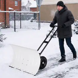 Winado - Snow Shovel with Wheels, 36"x 18"Snow Plow Shovel Angle & Height Adjustable Padded Handle Efficient Snow - White