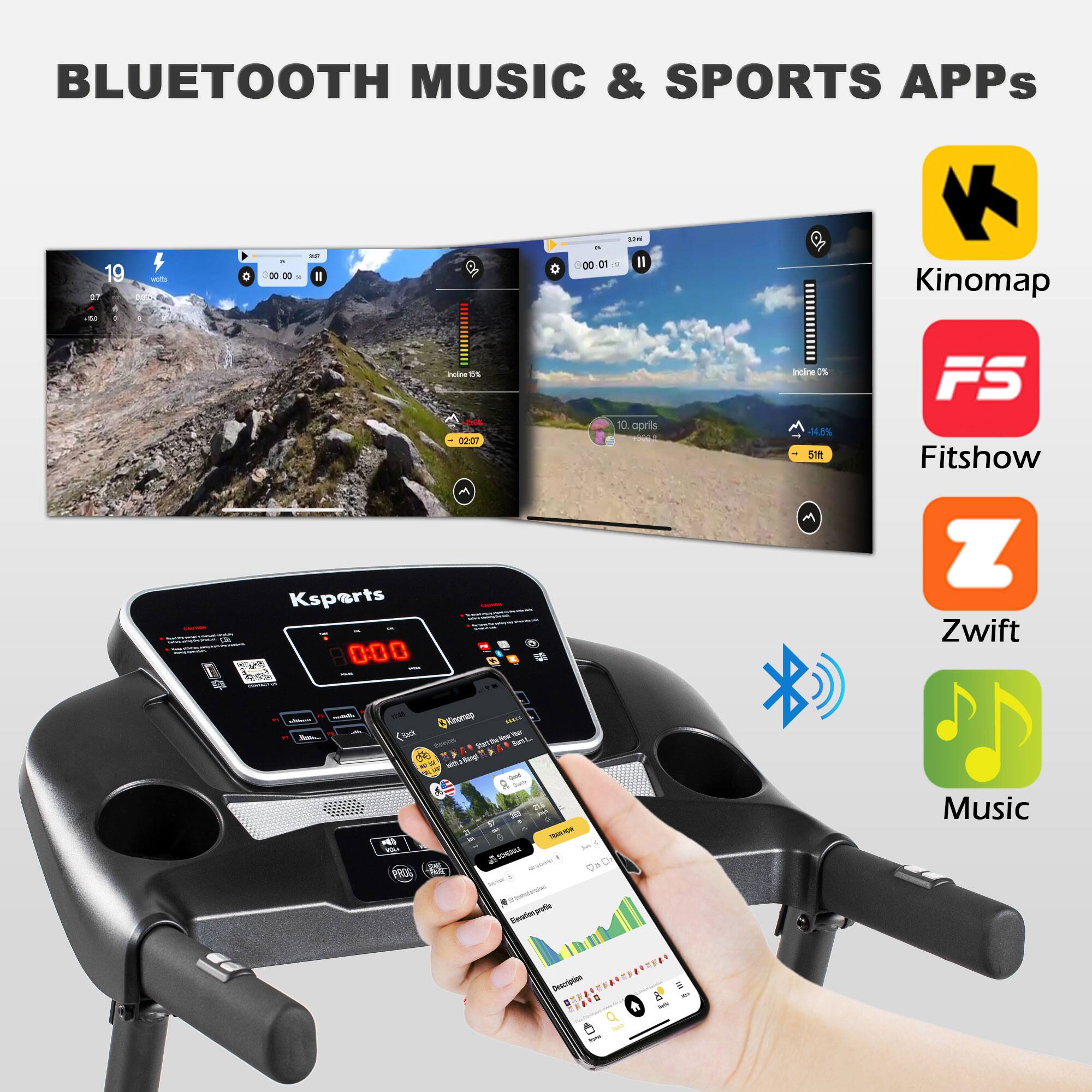 BLUETOOTH MUSIC & SPORTS APPs

- Kinomap
- Fitshow
- Zwift
- Music

Ksports

19
sports

00:00:00

10. april
00:01

Indcline 0%
+ 51ft

Indcline 10%
+ 0.27ft

548%
559

Sartita Bent
tand

NONDAL

Ca Music

Eeatioe Deccratn