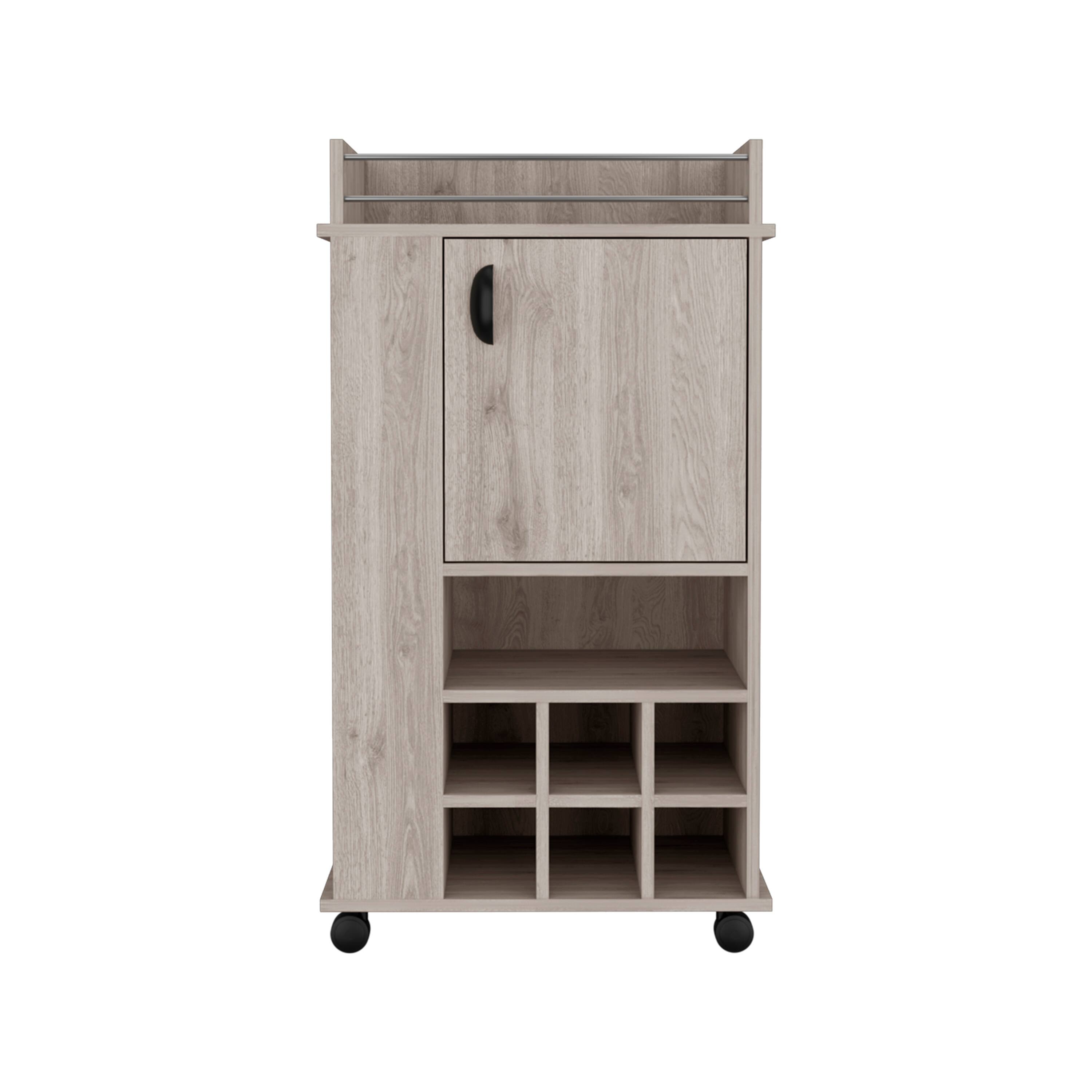 Alt View 3. TuHome - Fargo Bar Cart with Cabinet, 6 Built-In Wine Rack, Casters, Bar Room. - Light Gray.