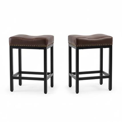 Front. AOITUN - Bar Stools Set of 2, 24 Inch Height - Perfect for Kitchen Islands and Bars, Durable and Stylish Seating - Brown.