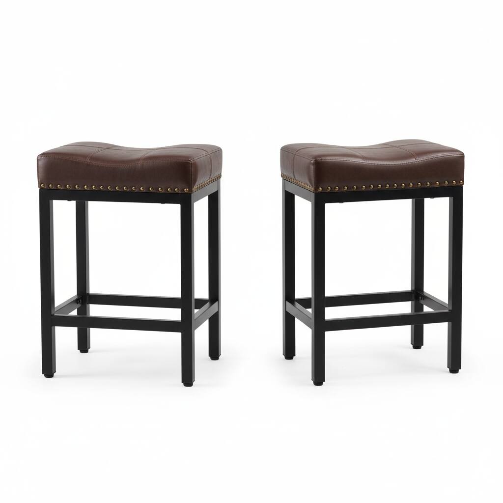 Front. AOITUN - Bar Stools Set of 2, 24 Inch Height - Perfect for Kitchen Islands and Bars, Durable and Stylish Seating - Brown.