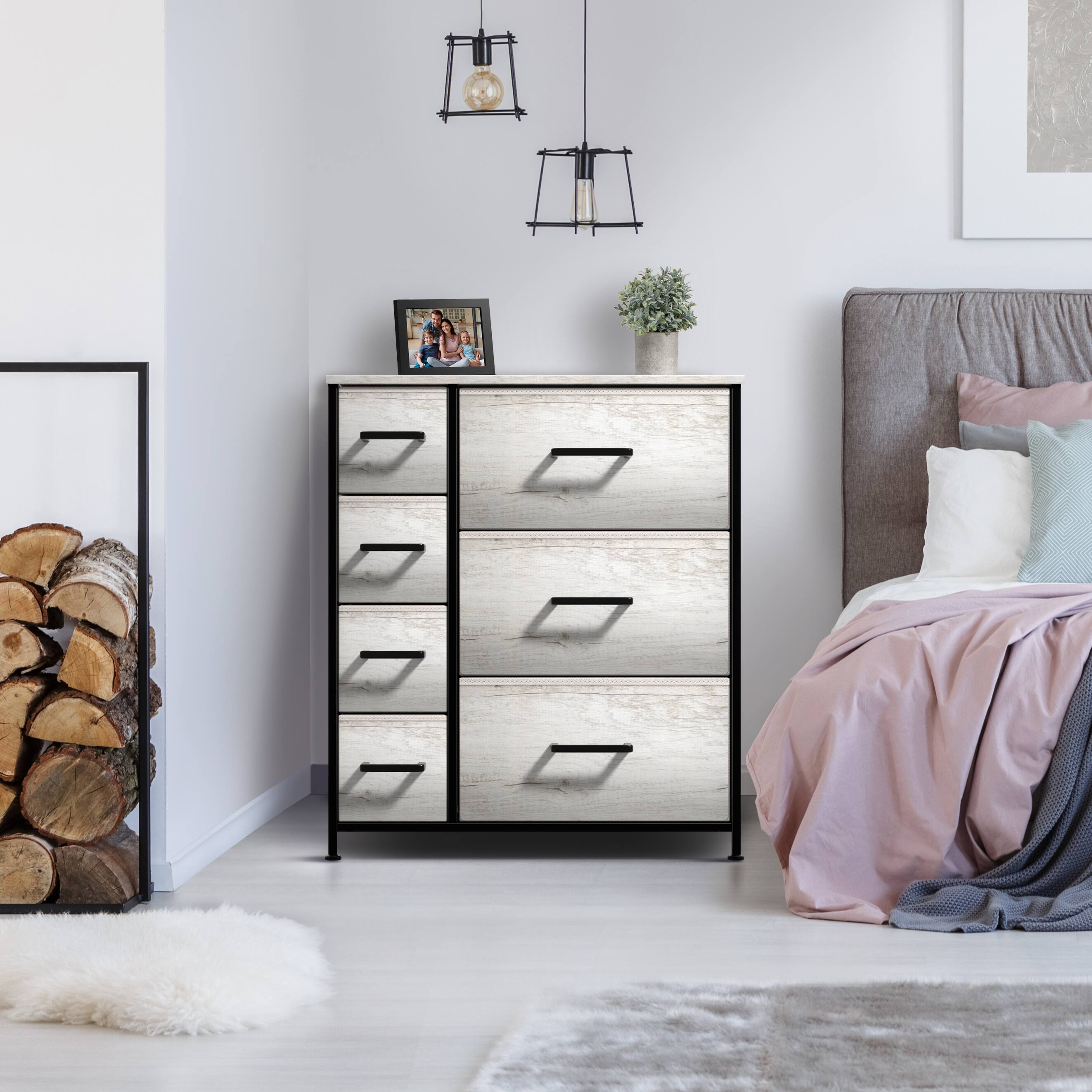 Alt View 2. Sorbus - Sorbus Dresser with 7 Drawers - Storage Chest Organizer with Steel Frame, Wood Top, Handles, Fabric Bins - Rustic beige.