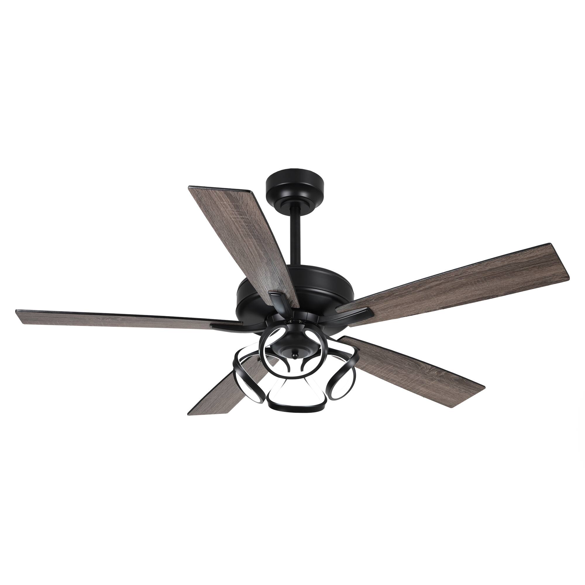 Alt View 6. Parrot Uncle - 52" Modern Black Indoor Dimmable LED Ceiling Fan with Light and Remote - Matte Black.