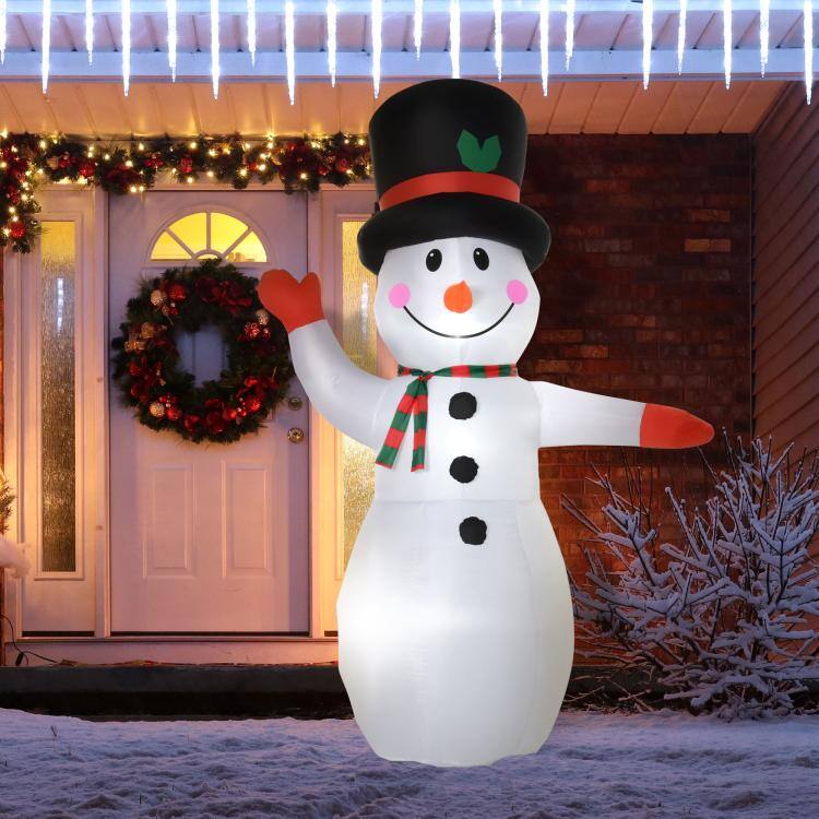 Alt View 2. PULUZ - 8’ Christmas Inflatables Outdoor Decorations Snowman, Blow-Up Yard Christmas Decor with LED Lights Display - White.