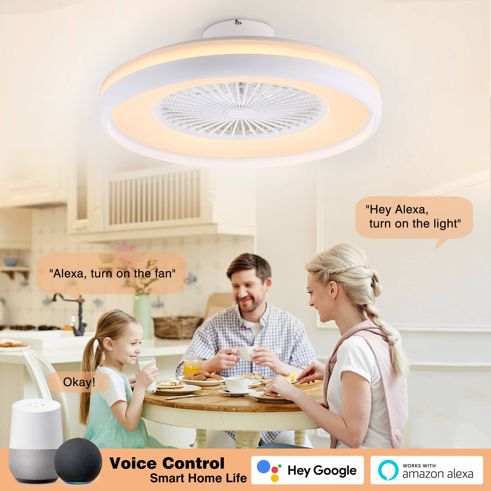 "Hey Alexa, turn on the light"  
"Alexa, turn on the fan"  
Okay!  
Voice Control Smart Home Life  
Hey Google  
WORKS WITH amazon alexa