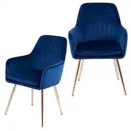Boyel Living - Velvet & Faux Leather Mid-Back Dining Chairs with Gold Plated Legs (Set of 2) - Blue