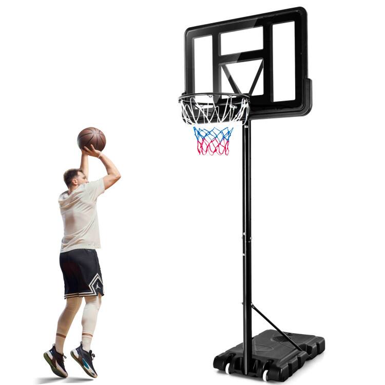 Back. SlickBlue - Adjustable Portable Basketball Hoop Stand with Shatterproof Backboard Wheels - Black, Red.
