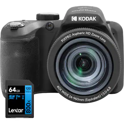 KODAK PIXPRO Aspheric HD Zoom Lens
40X WIDE 24-960mm (Equivalent) 1:3.0-6.8
64GB 120 MB/s
Lexar 800x V30