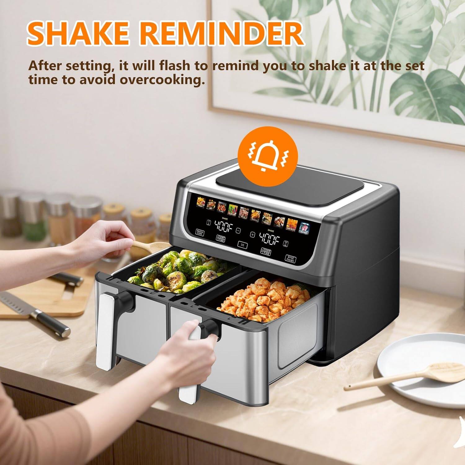 SHAKE REMINDER  
After setting, it will flash to remind you to shake it at the set time to avoid overcooking.