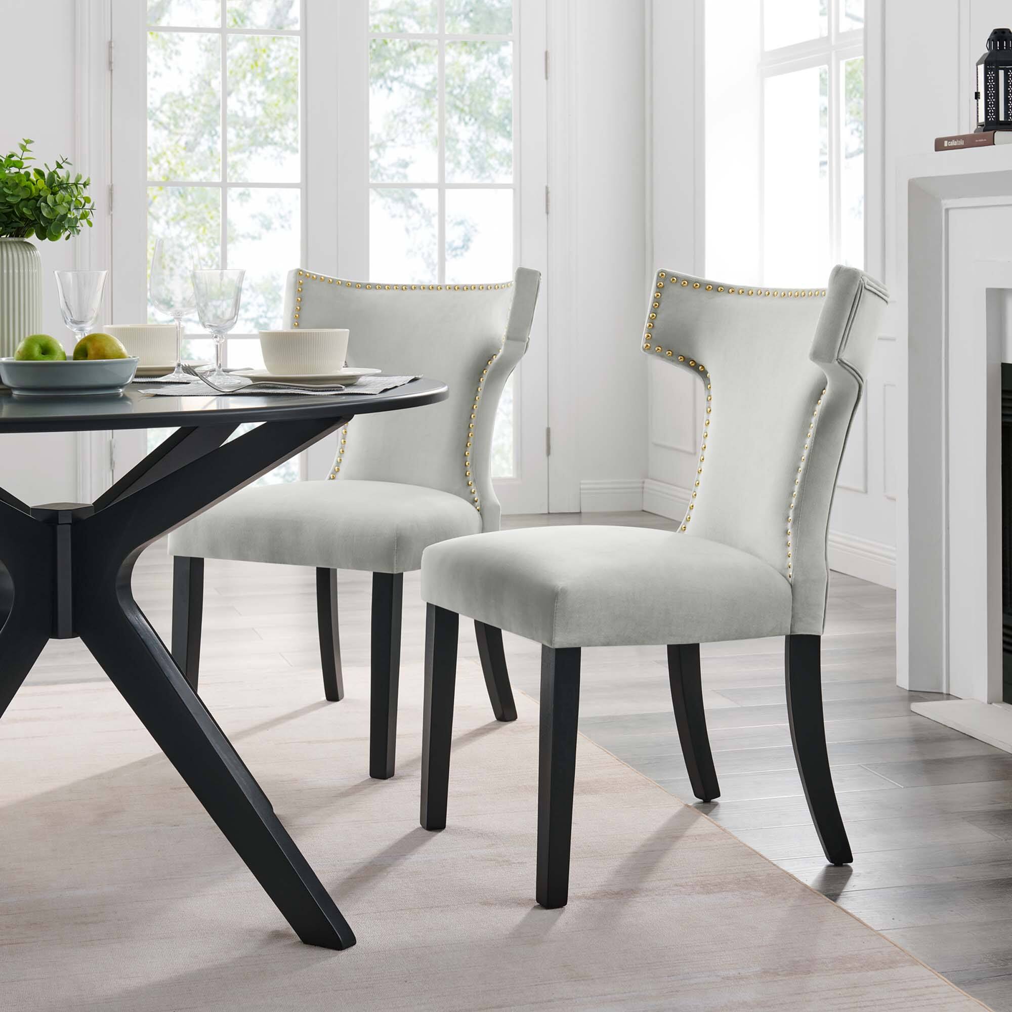 Front. Modway - Curve Performance Velvet Dining Chairs Set of 2 by Modway - Light Gray.
