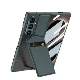 Dteck - for Samsung Galaxy Z Fold8 Ultra Case with Built-in Tempered Glass Protector, Slim Card Pocket Kickstand Hybrid Cover - Darkgreen