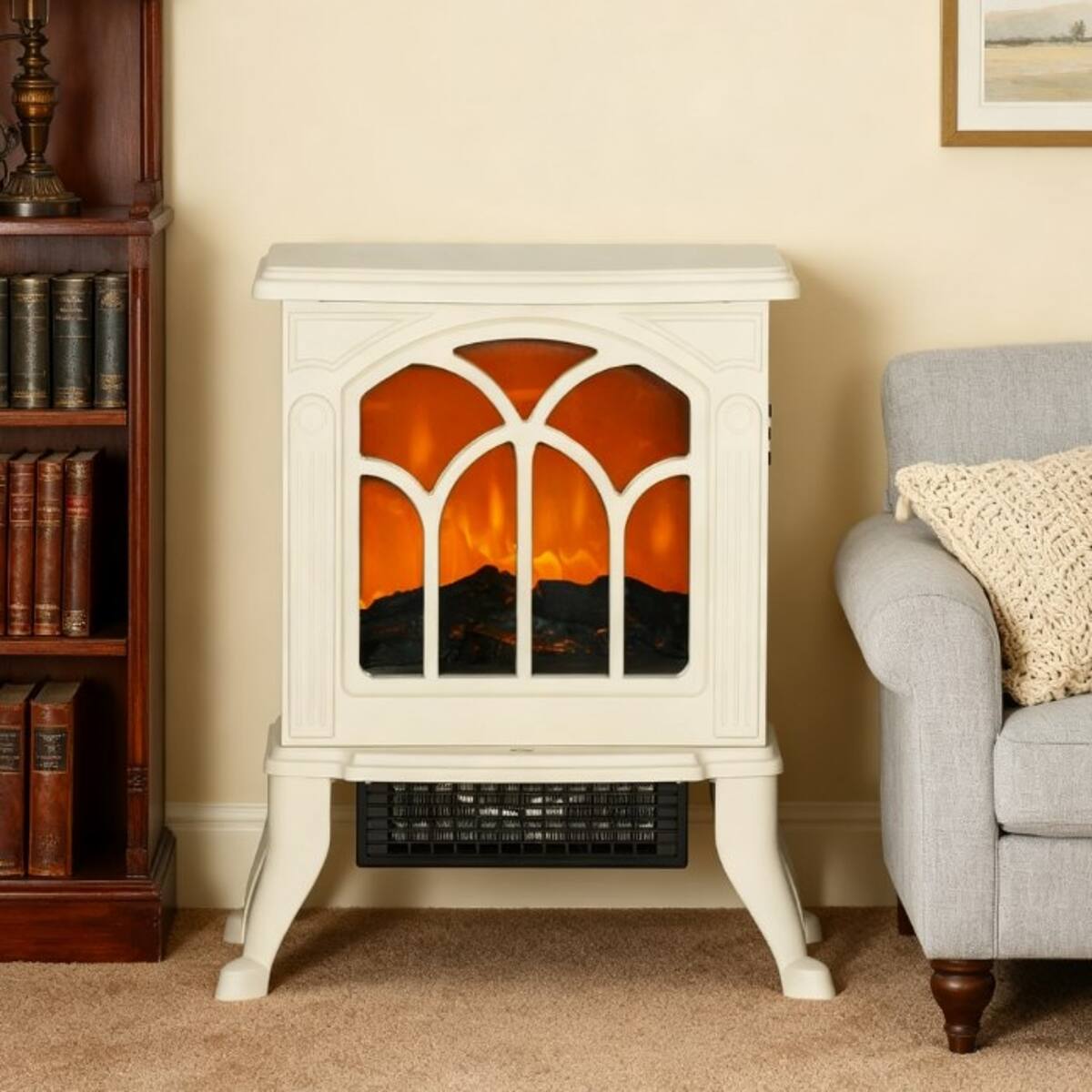Alt View 5. Loheer - Loheer Beige Electric Fireplace Stove Freestanding Portable Fireplace 1500W - Beige.