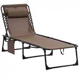 Outsunny - Reclining Chaise Lounge Chair, Portable Sun Lounger, Folding Camping Cot with Adjustable Backrest and Removable Pillow - Brown