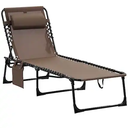 Front. Outsunny - Sun Lounger, Folding Chaise Recliner 5-Position Adjustable - Brown.