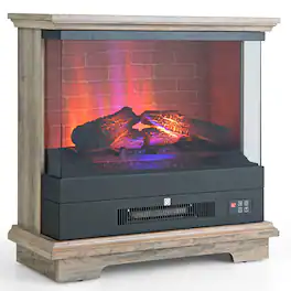 Costway - 27" Freestanding Electric Fireplace Heater w/ 3-Level Flame Thermostat - Natural