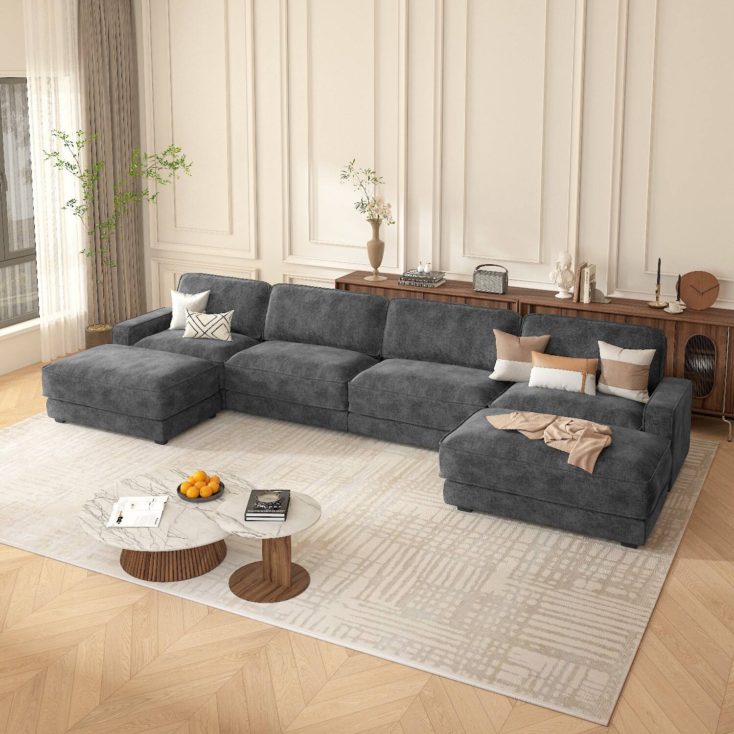 Angle. Dyonery - Dyonery 158" Extra Large Modular Sectional Sofa, CHENILLE Fabric, , Tool-Free Assembly,Gray - Gray.