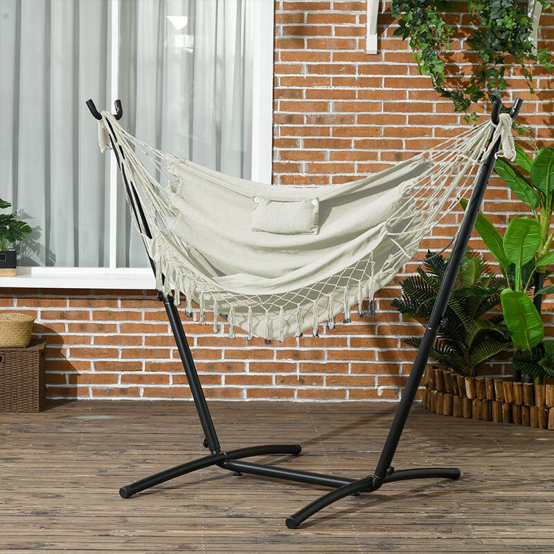 Alt View 1. Outsunny - Shape Stand Hammock Chair, Headrest Include Hammock Swing - Cream White.