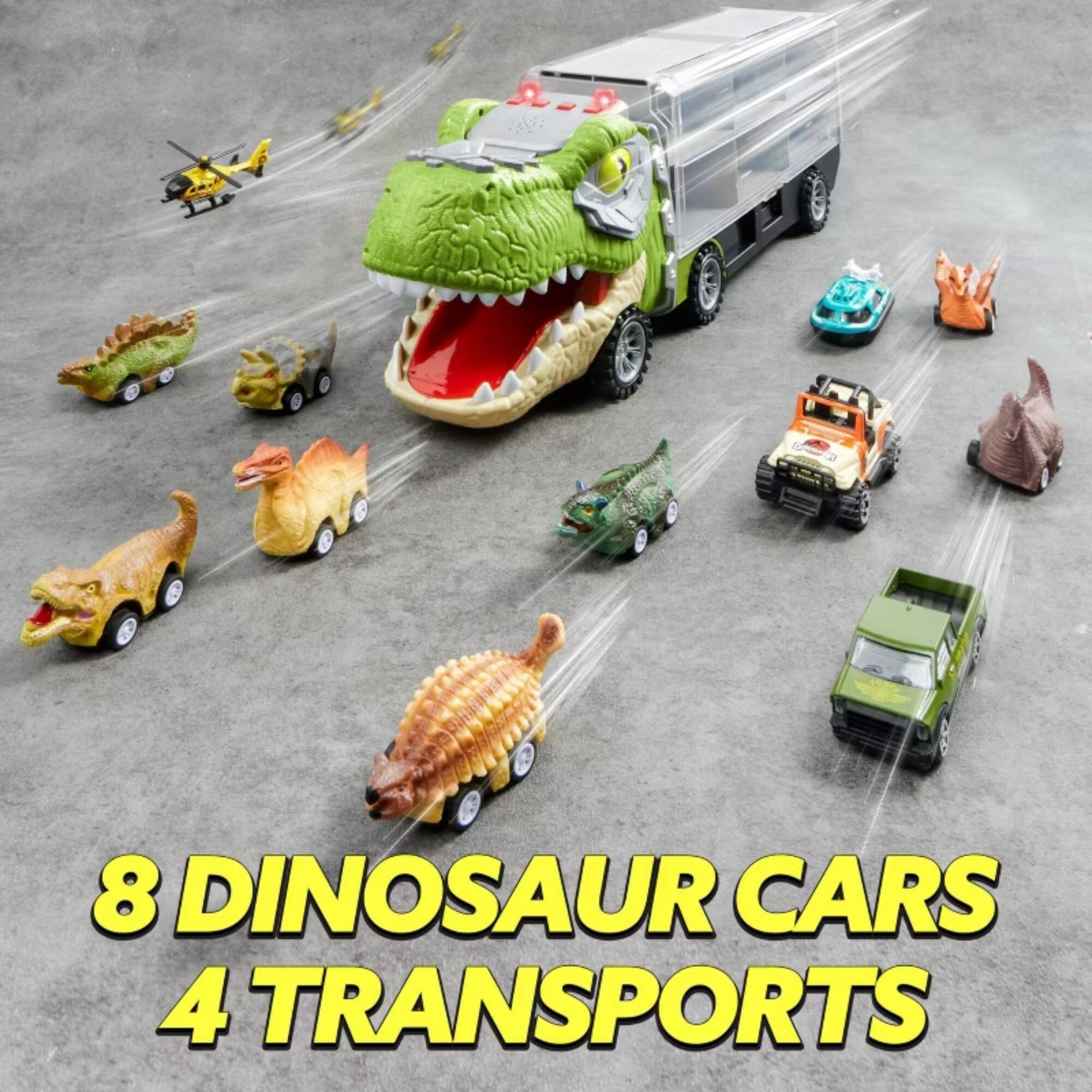 8 DINOSAUR CARS 4 TRANSPORTS
