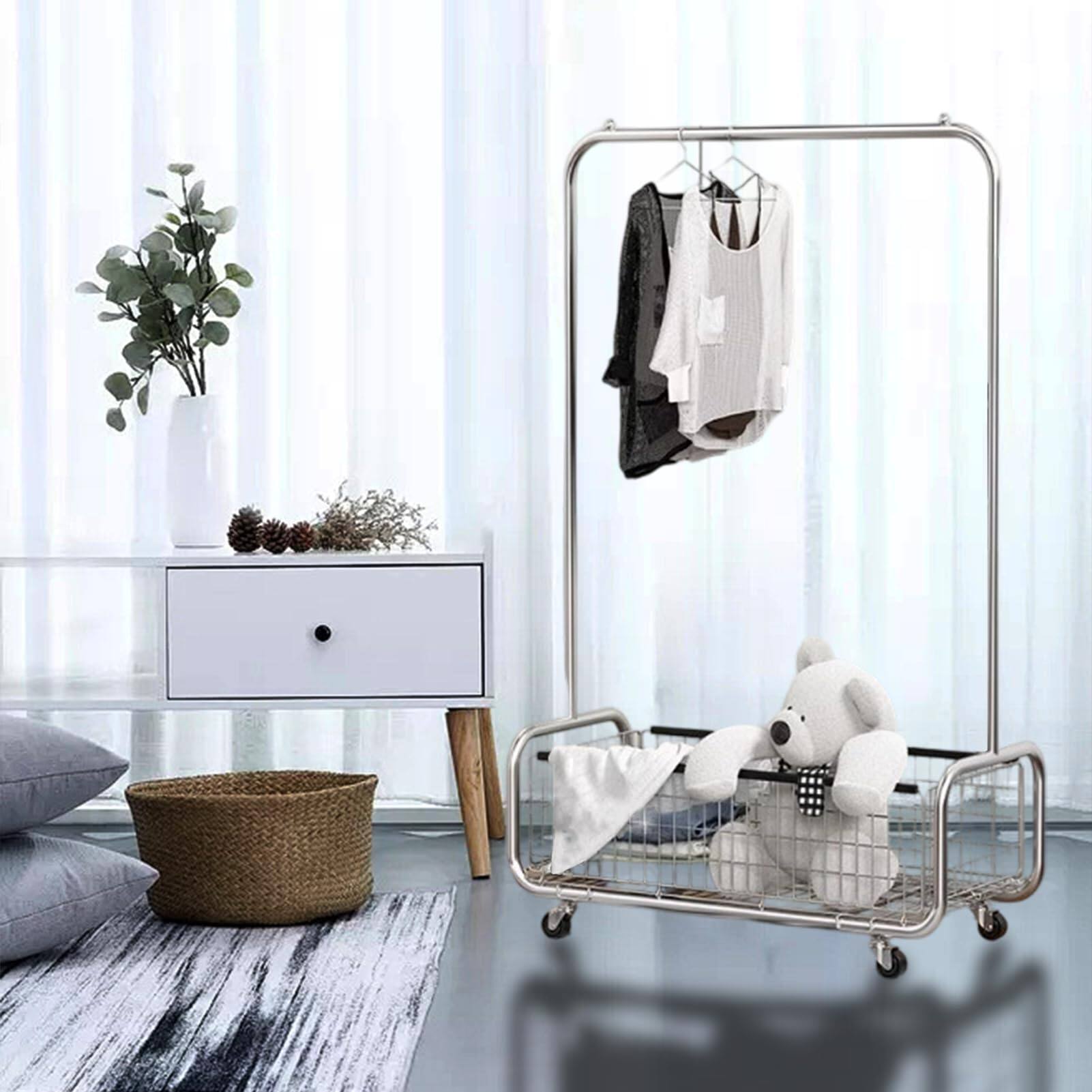 Alt View 6. ThinkLink Electronic - Garment Rack With Storage Baskets Clothing For Hanging Clothes Multi-functional Bedroom Wheels Living Room - 40inch lenght.