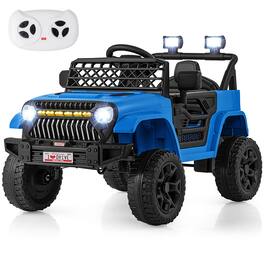 Costway - 12V Kids Ride on Truck Car w/ Parental Remote 3 Speeds LED Lights & Music Player - Navy Blue