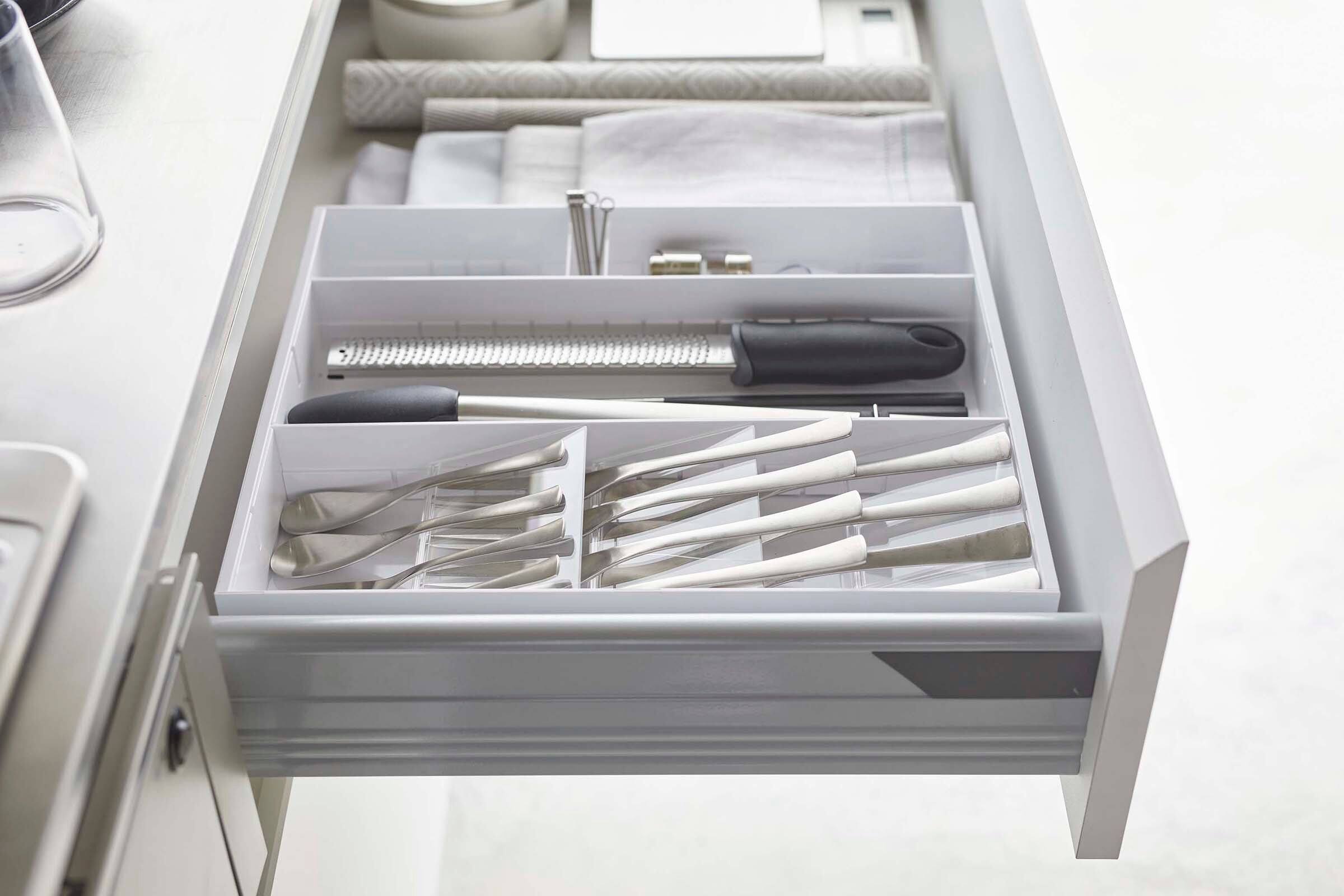 Angle. Yamazaki Home - Expandable Cutlery Organizer - Large - white.