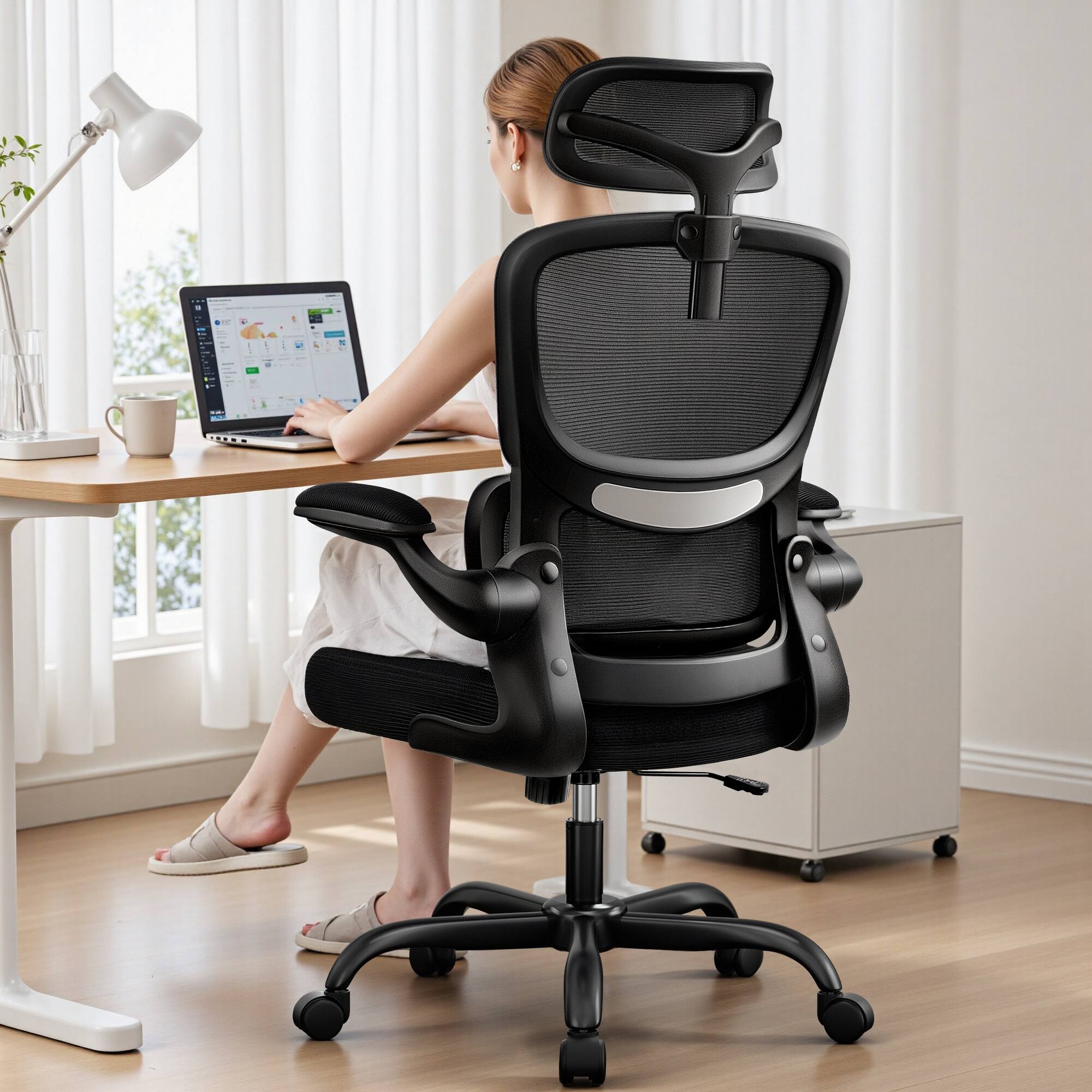 Alt View 5. KERDOM - High Back Ergonomic Office Chair, Breathable Mesh Desk Chair with Lumbar Support, Flip-up Arms, Computer Gaming Chair - Black.