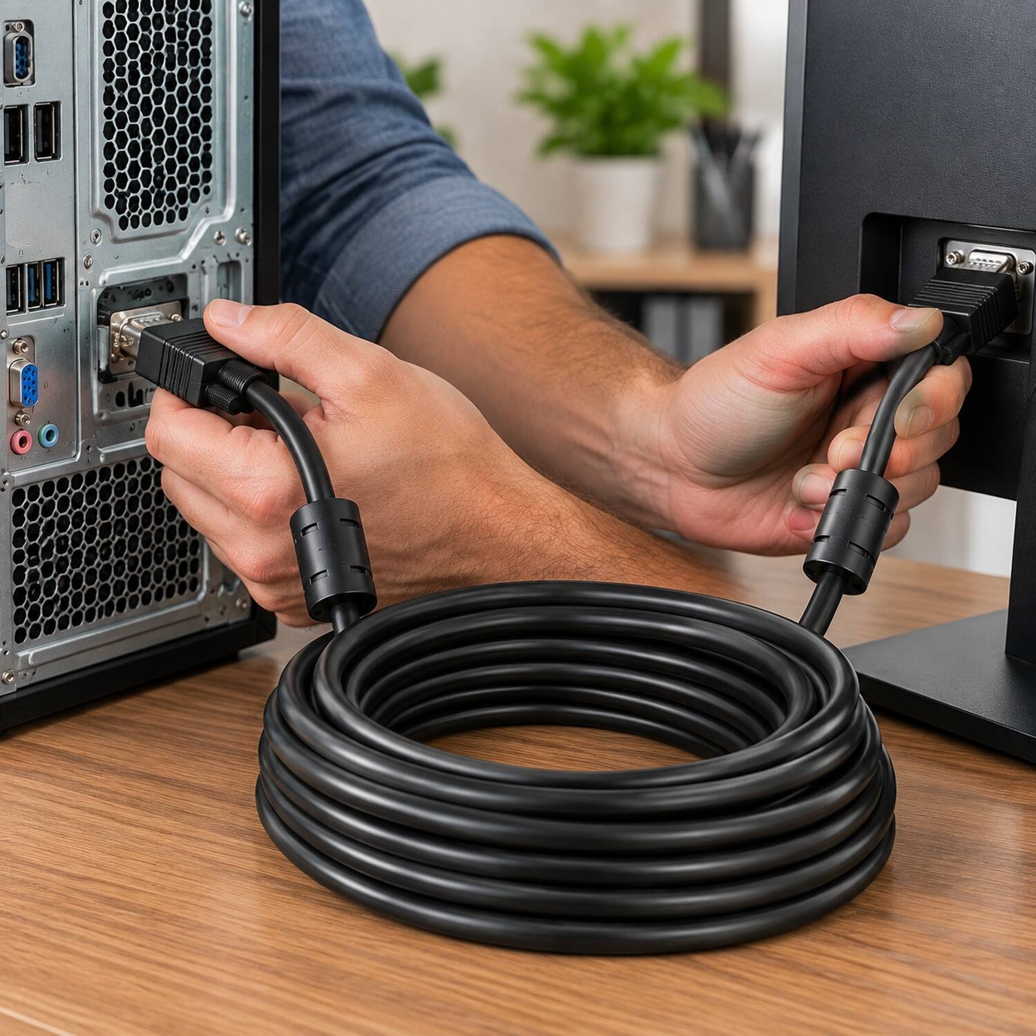 Back. Sanoxy - 25ft SVGA HD15 M/M Monitor Cable with Ferrites - Black.