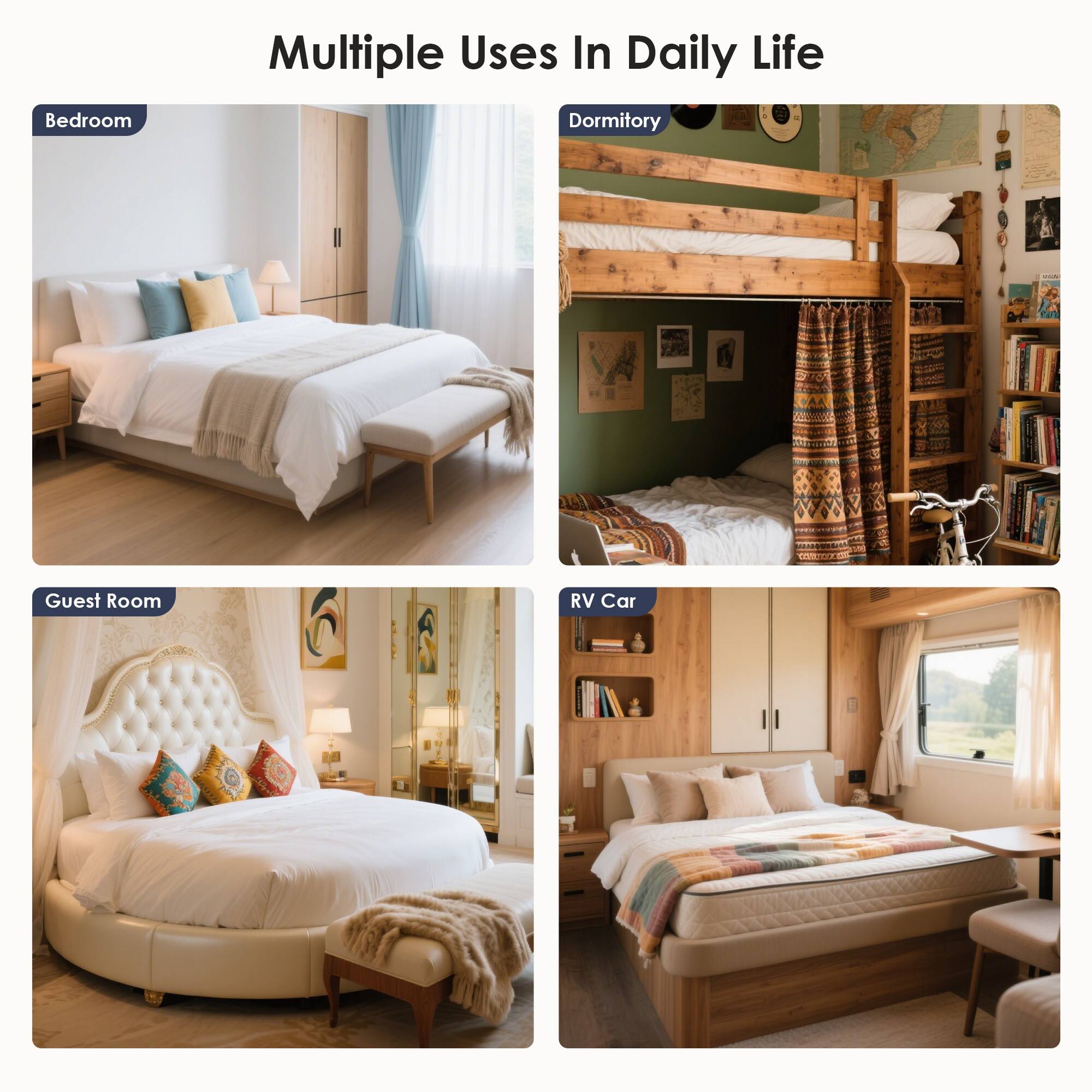 Multiple Uses In Daily Life

- Bedroom
- Dormitory
- Guest Room
- RV Car