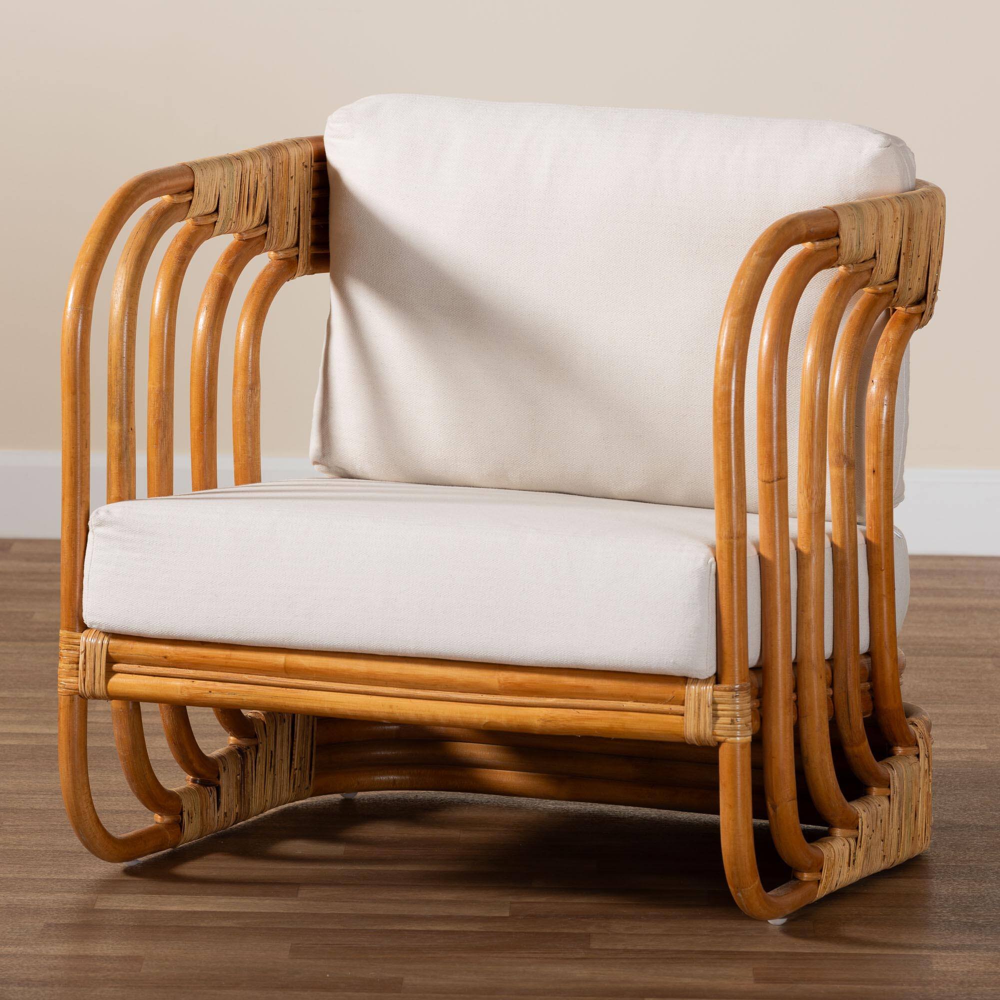 Alt View 5. bali & pari - Corsa Modern Bohemian Natural Rattan Arm Chair - Light honey/White.