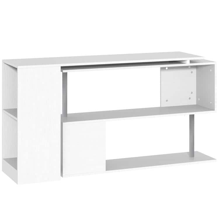 PULUZ - 55 inch 360 Degrees Rotating Corner Computer Desk Modern L-Shaped Home Office Workstation with 3-Tier Storage Shelves, B - White