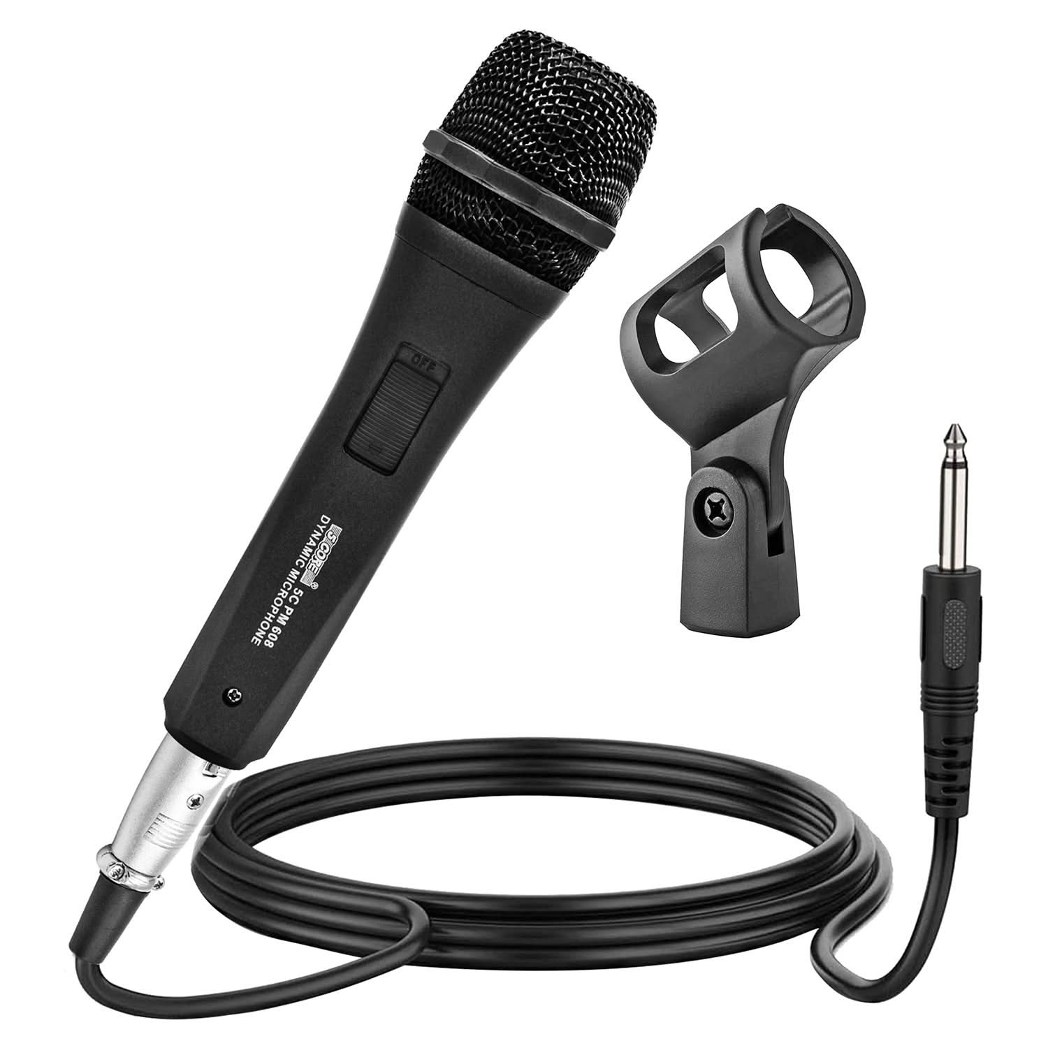 The text on the image is: "OFF DYNAMIC MIC CORE de MICROPHONE SC PM ONE 608". 

Corrected and grouped: "OFF DYNAMIC MIC CORE de MICROPHONE SC PM ONE 608".