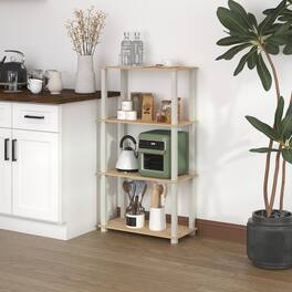 HOMLUX - 4-Tier 43.3" Corner Shelf Open Shelves for Display for Living Room and Office Organization - Beech & White