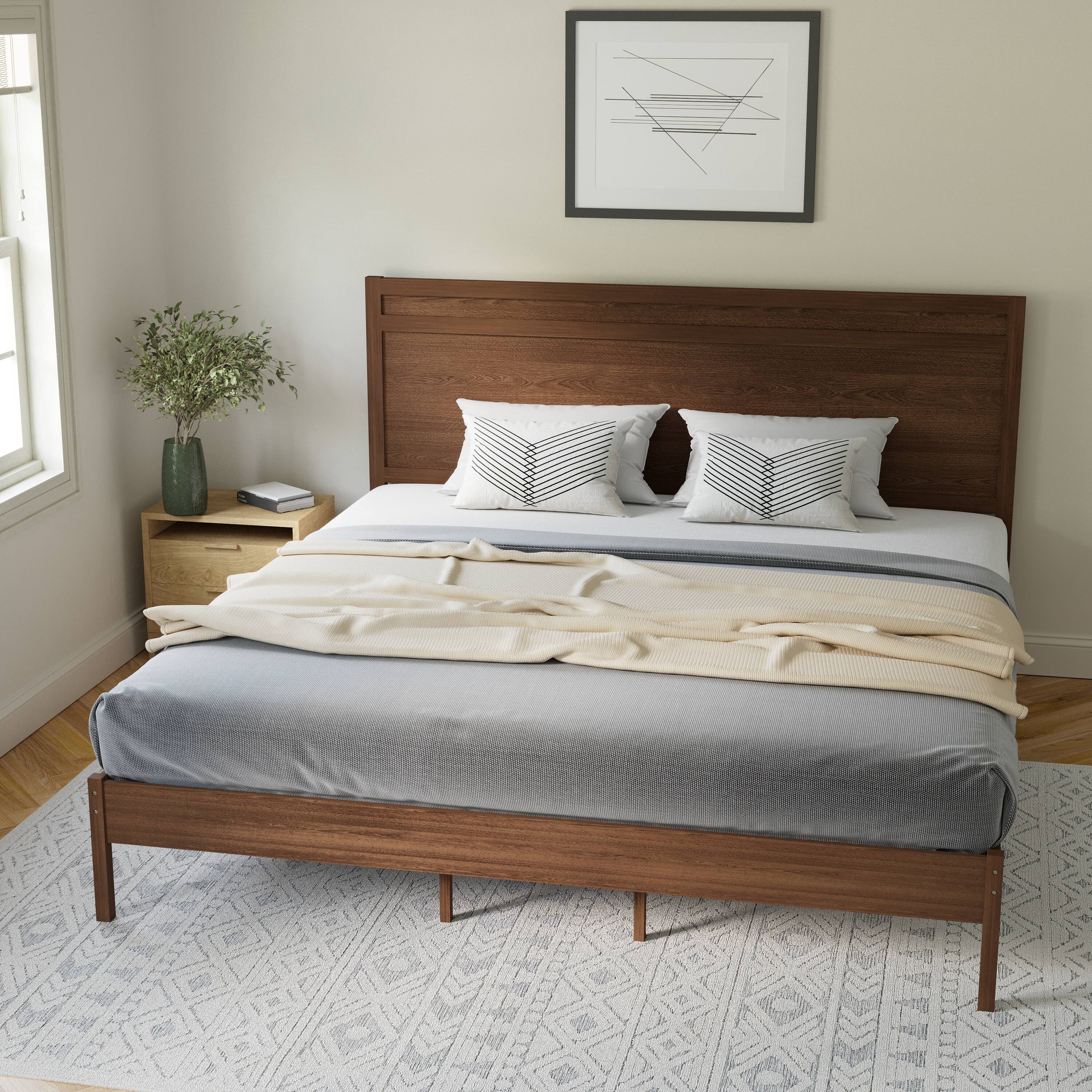 Alt View 3. Flash Furniture - Kingston King Size Solid Wood Platform Bed with Wooden Slats and Headboard, No Box Spring Needed, Brown - Brown.