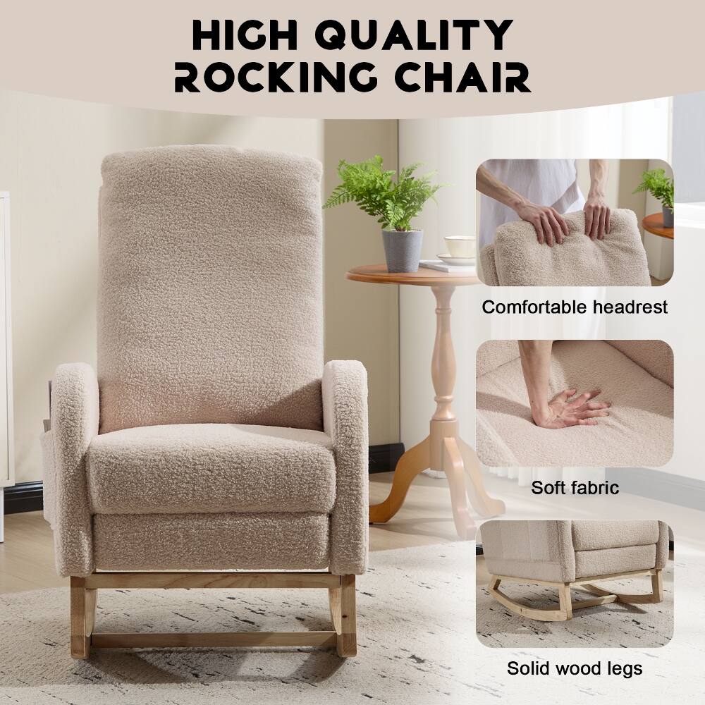 HIGH QUALITY ROCKING CHAIR

- Comfortable headrest
- Soft fabric
- Solid wood legs