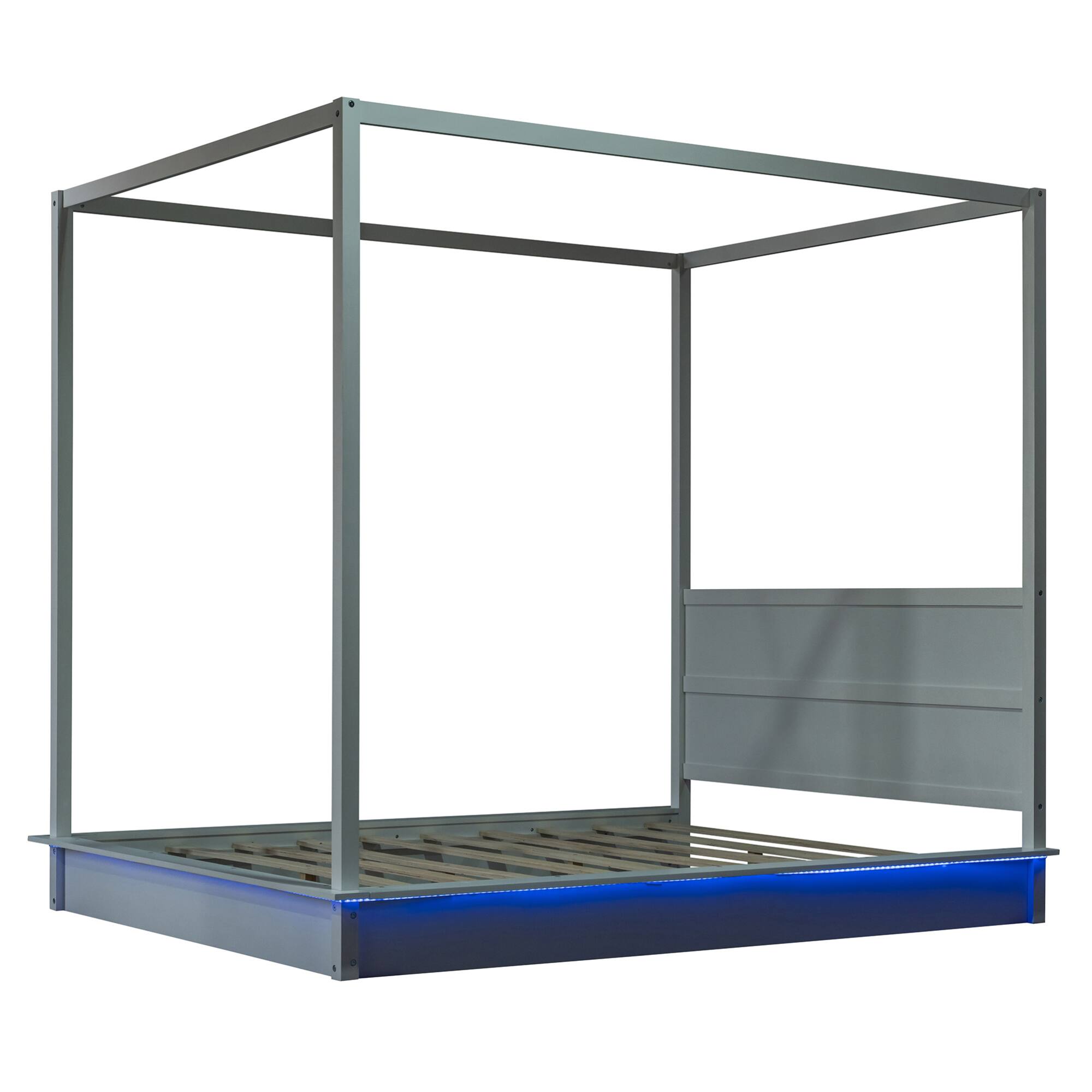 Alt View 10. GOODSILO - Queen Size Wooden LED Canopy Platform Bed with Support Slats, No Box Spring Needed, Modern Design - White.