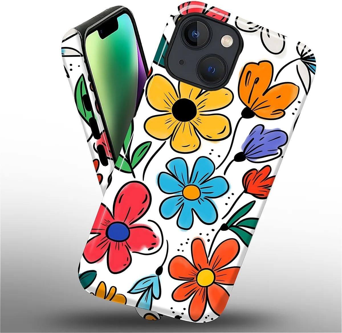 Alt View 2. BUBM - Smartphone Case for iPhone 14 Plus - 2-Layer Durable Smartphone Protection Case - Colorful Flowers.