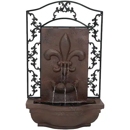 Front. Sunnydaze - French Lily Polystone Outdoor Solar Wall Fountain - Iron.
