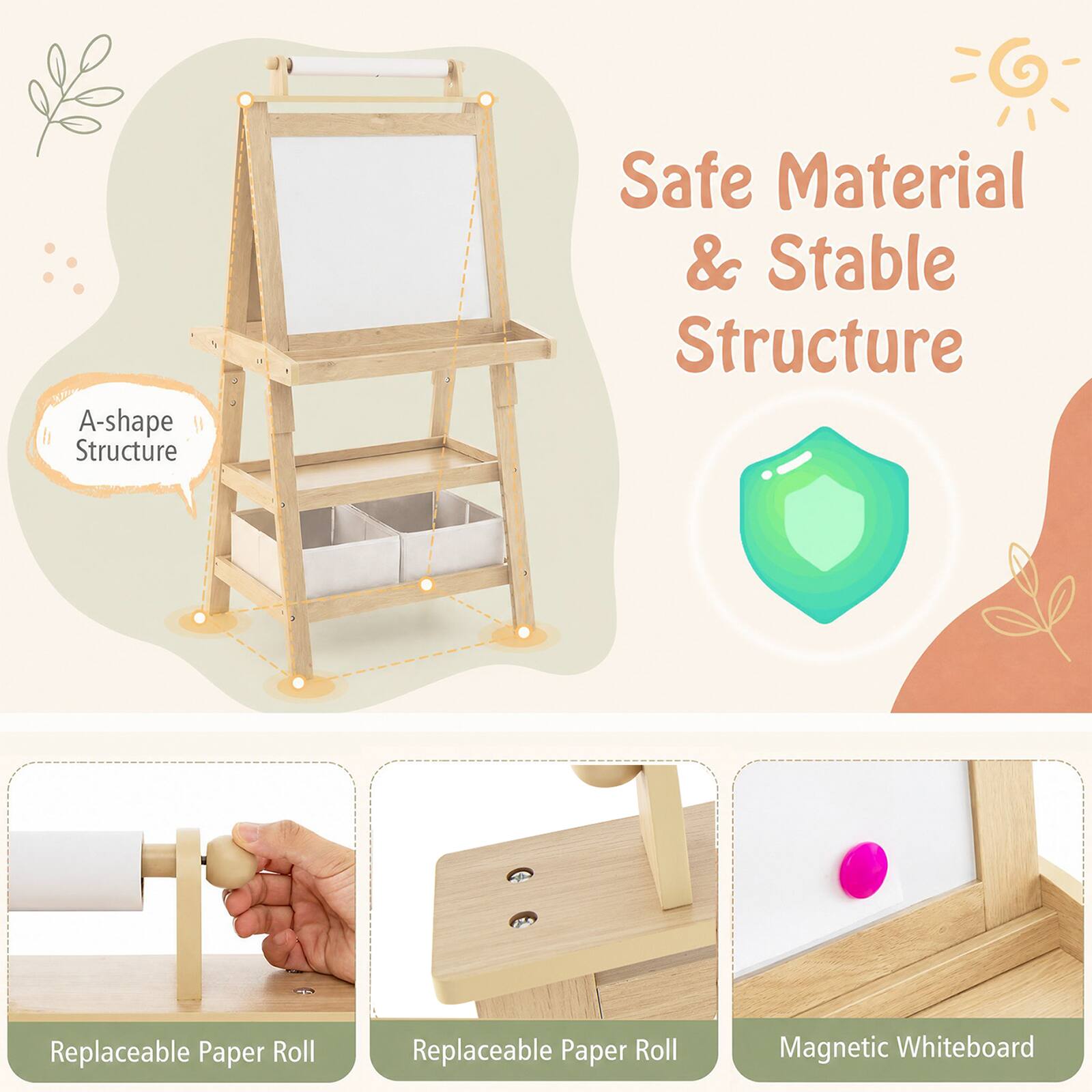 A-shape Structure

Safe Material & Stable Structure

Replaceable Paper Roll

Replaceable Paper Roll

Magnetic Whiteboard