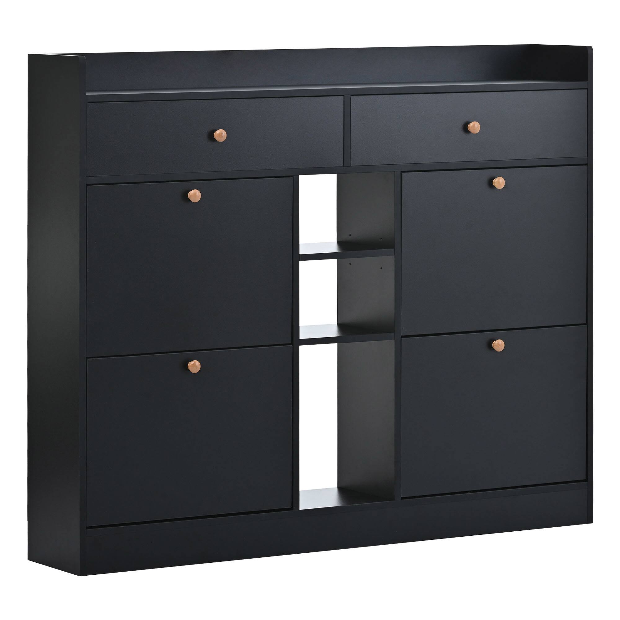 Front. Spaco - Spaco 4 Flip Drawers Shoe Cabinet, Tipping, 2-Tier Multifunctional Shoe Organizer for Entryway - Black.
