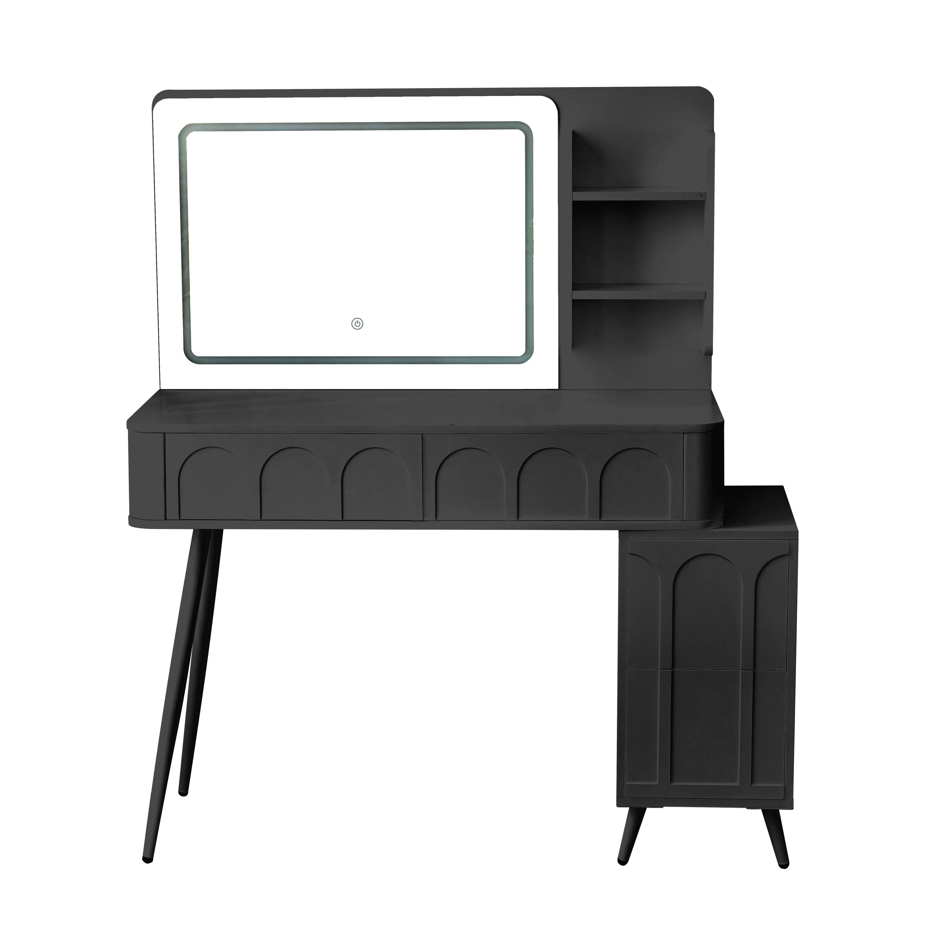 Alt View 1. Lirago - Modern Wood Dresser Table Desk  Makeup Vanities Dressing Table Set with Stool 52.5"H x 16"D x 40"W Black - Black.