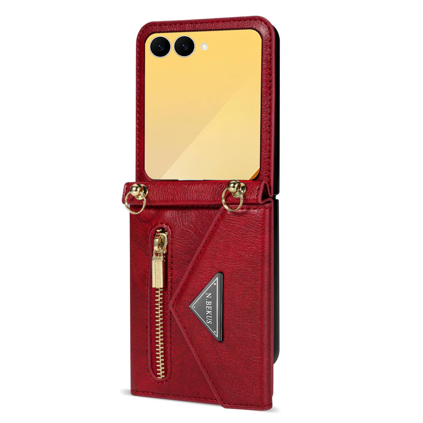 Alt View 4. Dteck - Crossbody Strap Case for Samsung Galaxy Z Flip8, Zipper Wallet Card Pocket Shockproof PU Leather Cover - Red.