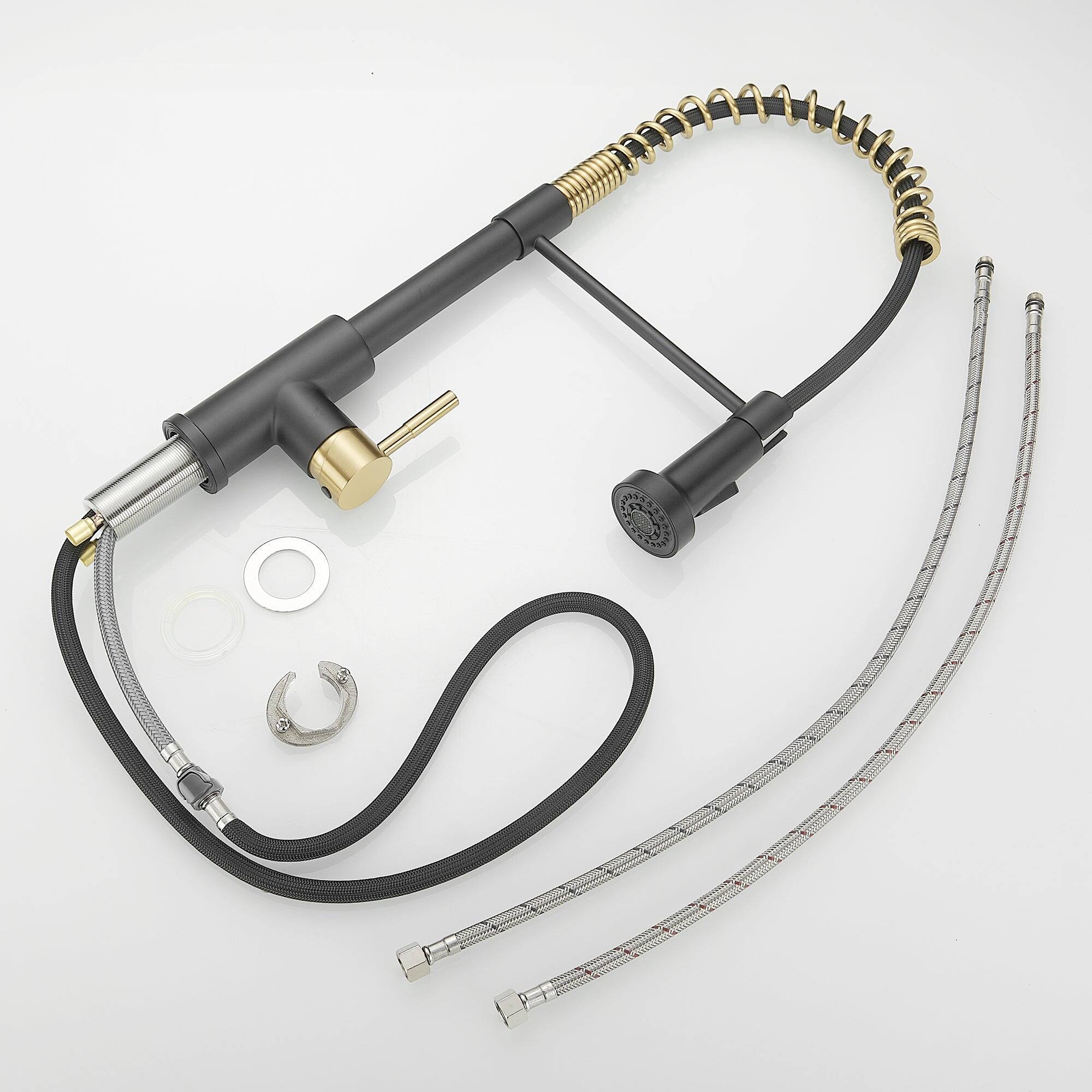 Alt View 2. Boyel Living - Matte Black with Brushed Gold Stainless Steel Pull Down Sprayer Kitchen Faucet with Water Supply Hoses - Matte Black with Brushed Gold.