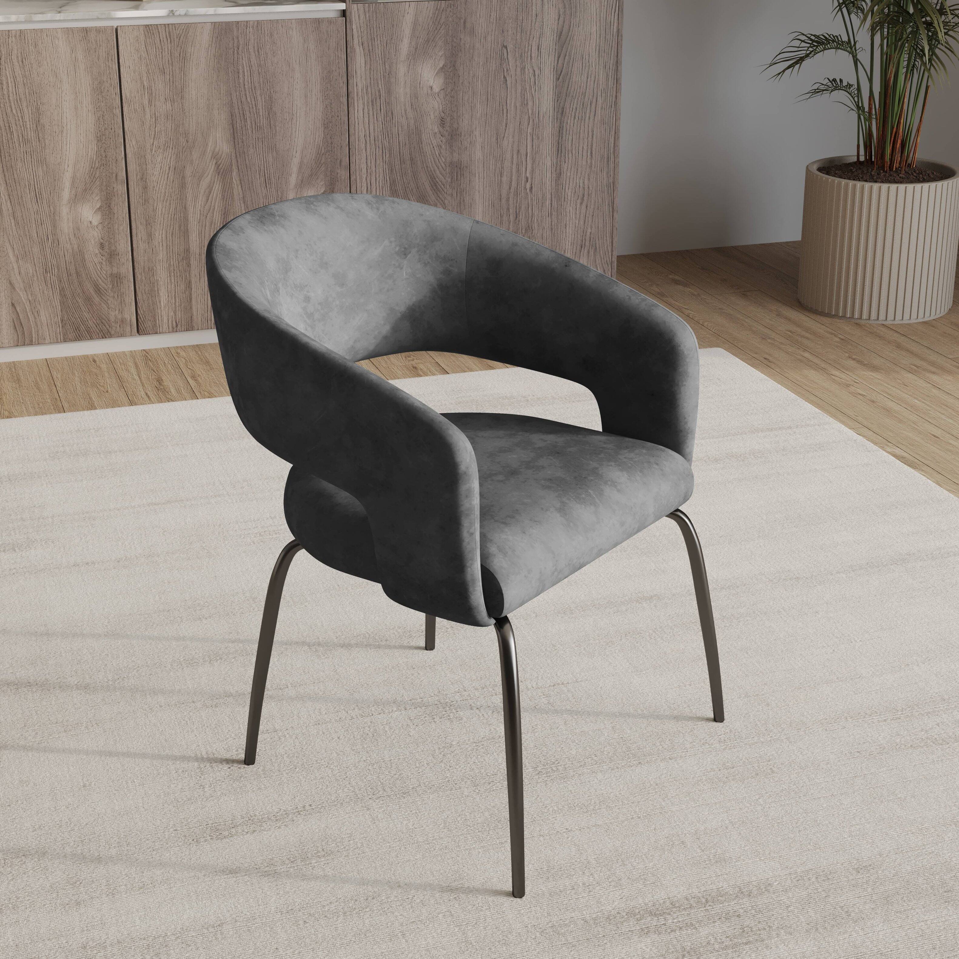 Left. LeisureMod - Gavin Modern Upholstered Dining Chair, Open Back Velvet/PU Leather Accent Chair with Metal Legs - Charcoal Velvet.