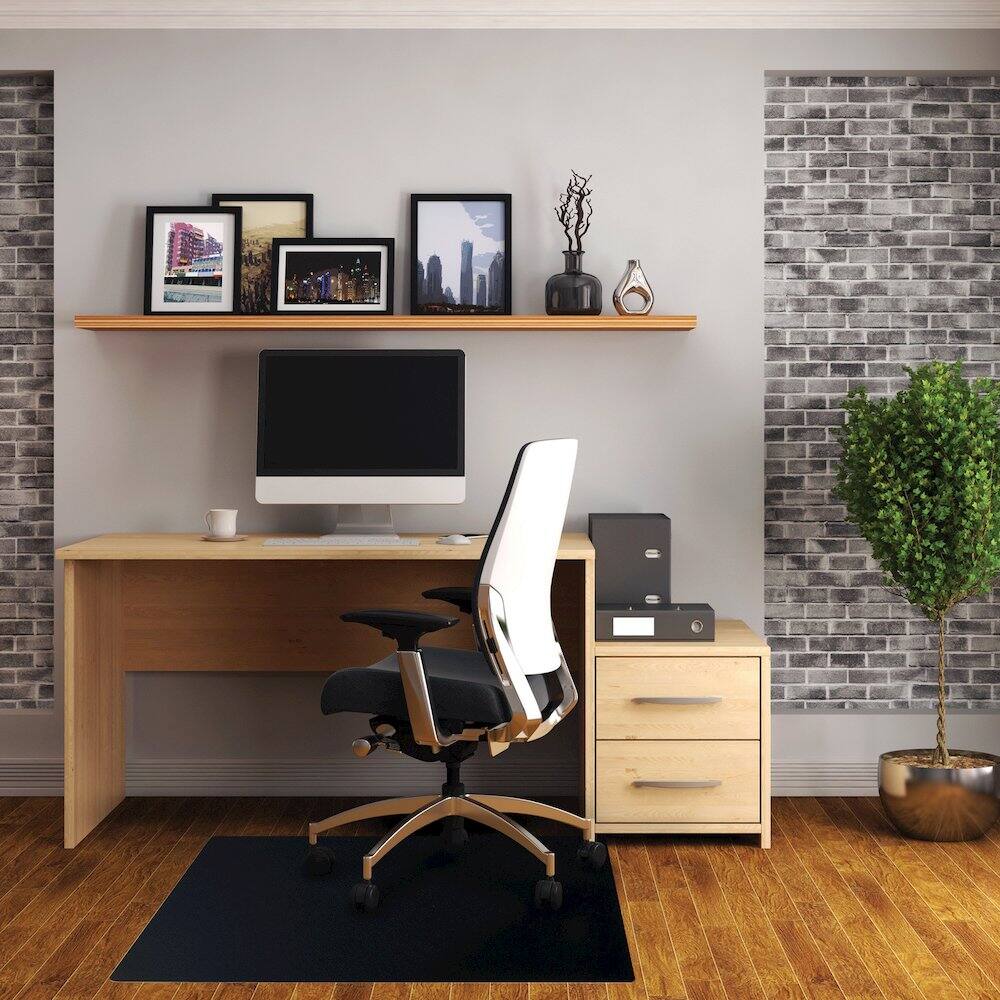Left. Floortex - Black Vinyl Rectangular Chair Mat for Hard Floor - 29.5" x 47" - Black.